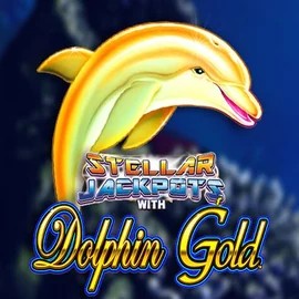 Dolphin Gold with Stellar Jackpots online game logo by Lightning Box Game on manekispins.it
